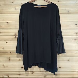 Clara Sun Woo Top Womens Medium‎ Black Blouse Faux Leather Art Lagenlook